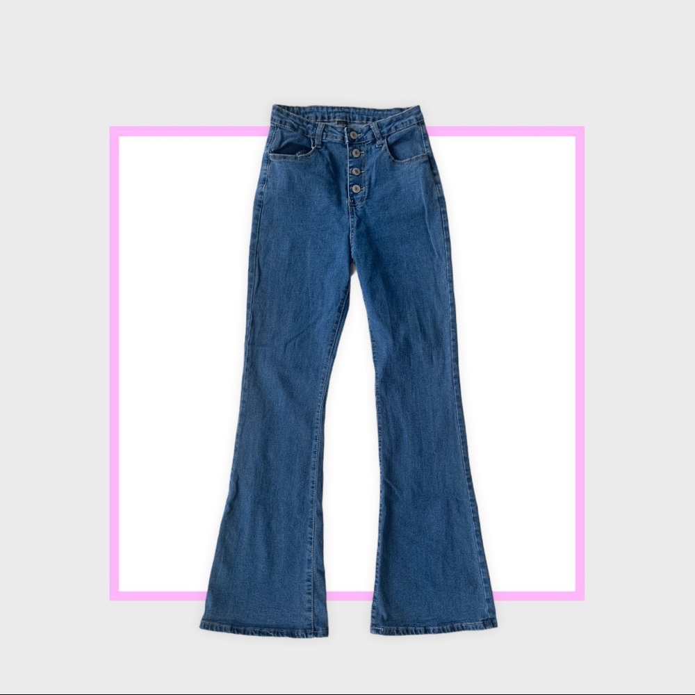 Flared button down stretch jeans